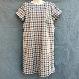 J. Jill Size Medium Gray Cream Plaid Gingham Dress Short Sleeves Ponte Shift